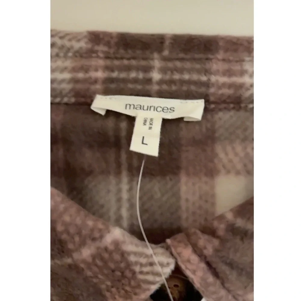 Maurices Plaid Flannel Shirt Jacket Womens Brown White Long Sleeve Button Up Lg‎